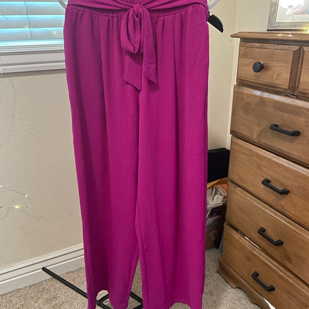Women’s Wide-Leg Tie-Waist Pants - Fuchsia